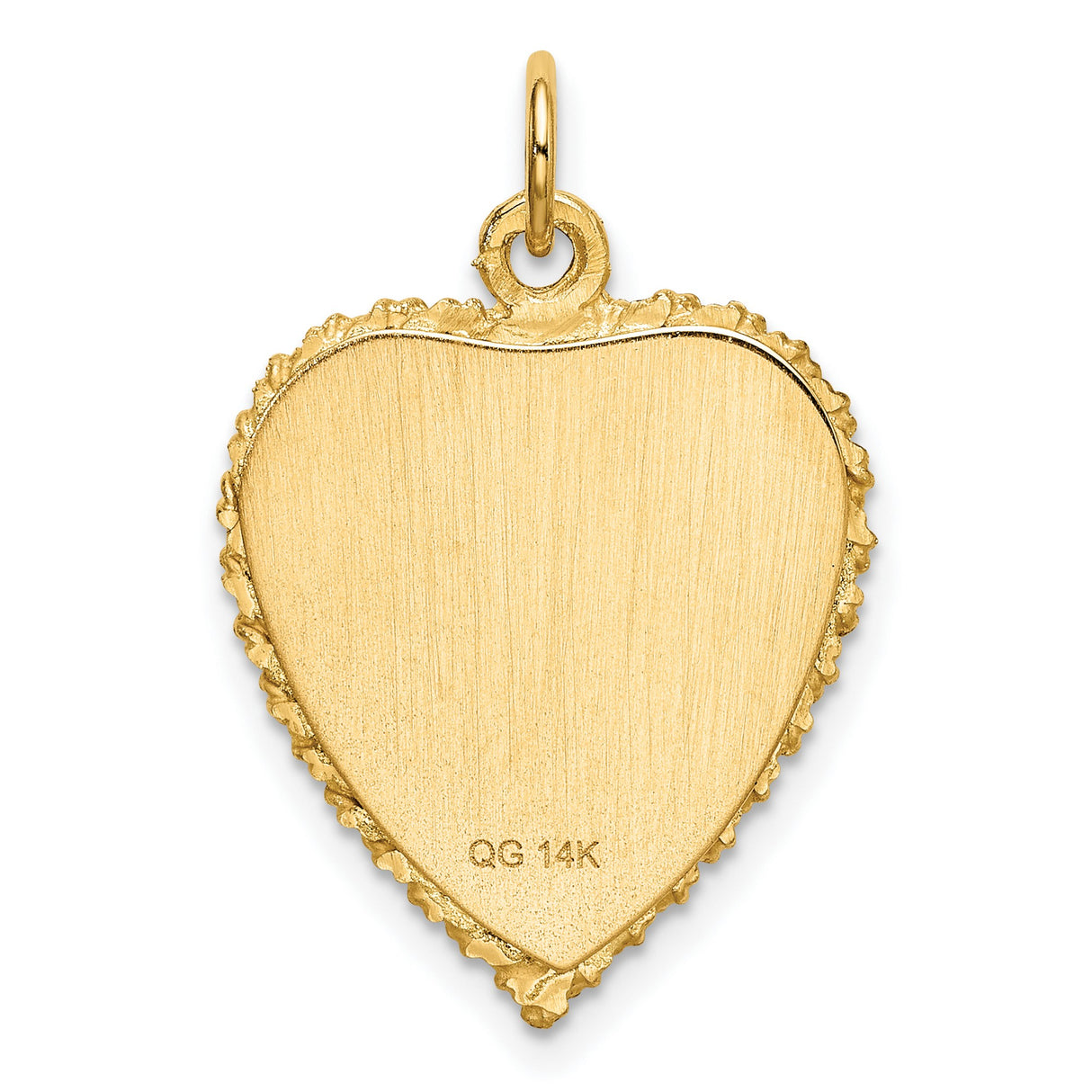 14k Yellow Gold Heart Pendant with 50th Anniversary Engraving and Textured Border