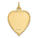 14k Yellow Gold Heart Pendant with 50th Anniversary Engraving and Textured Border