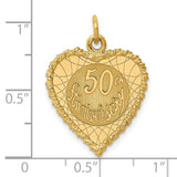 14k Yellow Gold Heart Pendant with 50th Anniversary Engraving and Textured Border