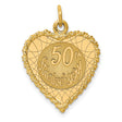 14k Yellow Gold Heart Pendant with 50th Anniversary Engraving and Textured Border