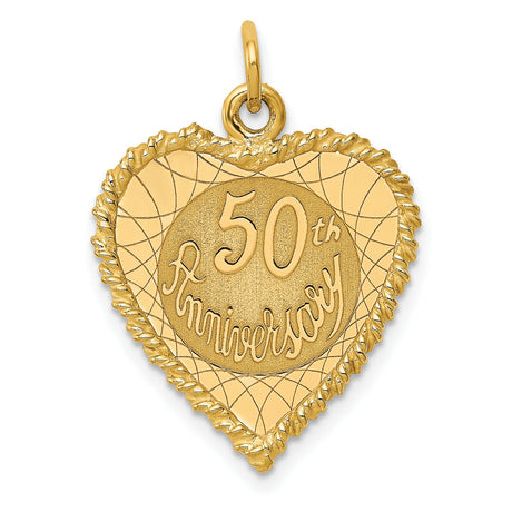 14k Yellow Gold Heart Pendant with 50th Anniversary Engraving and Textured Border