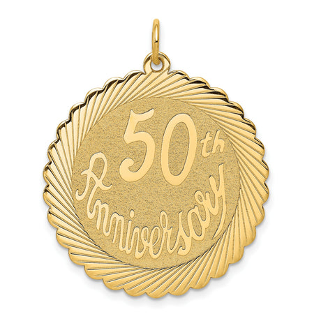 14k Yellow Gold 50th Anniversary Pendant, Scalloped Edge Medallion for Women or Unisex Wear