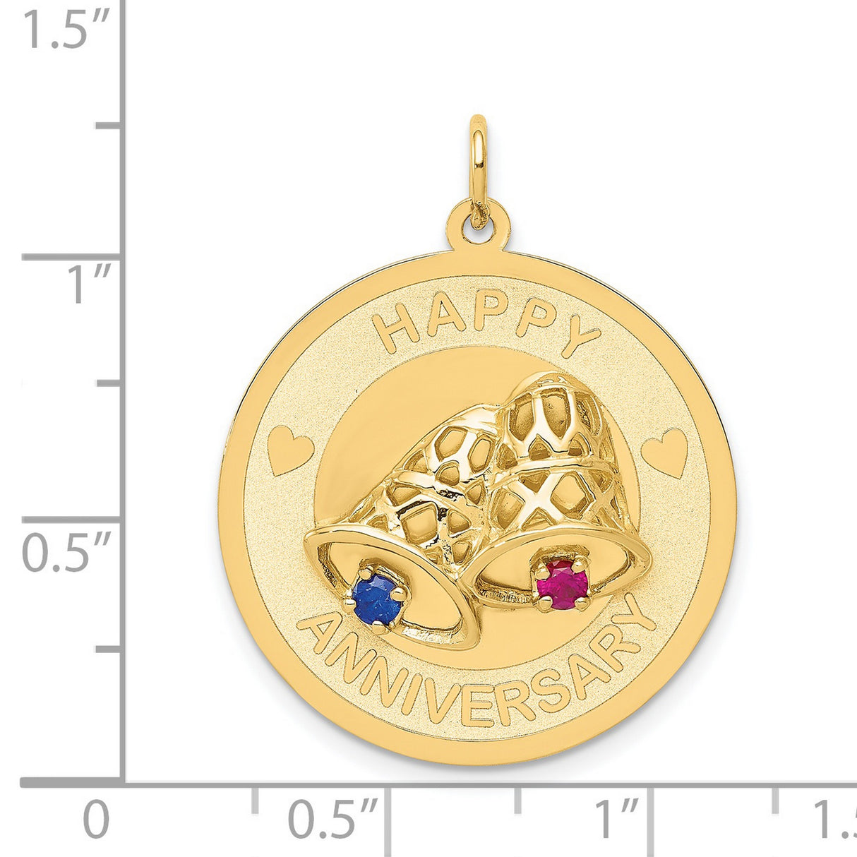 14k Yellow Gold Anniversary Pendant with Cubic Zirconia, Wedding Bells and Heart Symbol