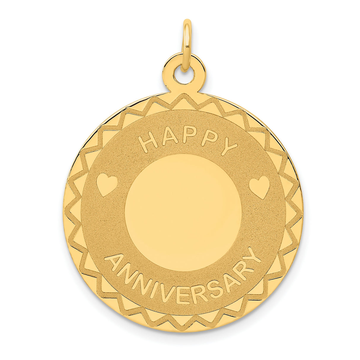 14k Yellow Gold Heart Pendant, Happy Anniversary Charm with Love Symbol for Women