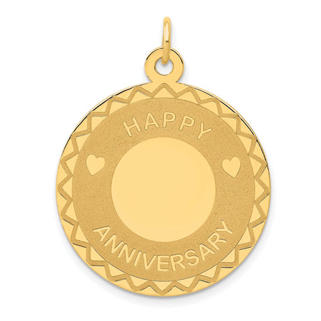 14k Yellow Gold Heart Pendant, Happy Anniversary Charm with Love Symbol for Women