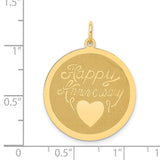 14k Yellow Gold Round Pendant with Heart Symbol and Happy Anniversary Engraving