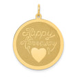 14k Yellow Gold Round Pendant with Heart Symbol and Happy Anniversary Engraving