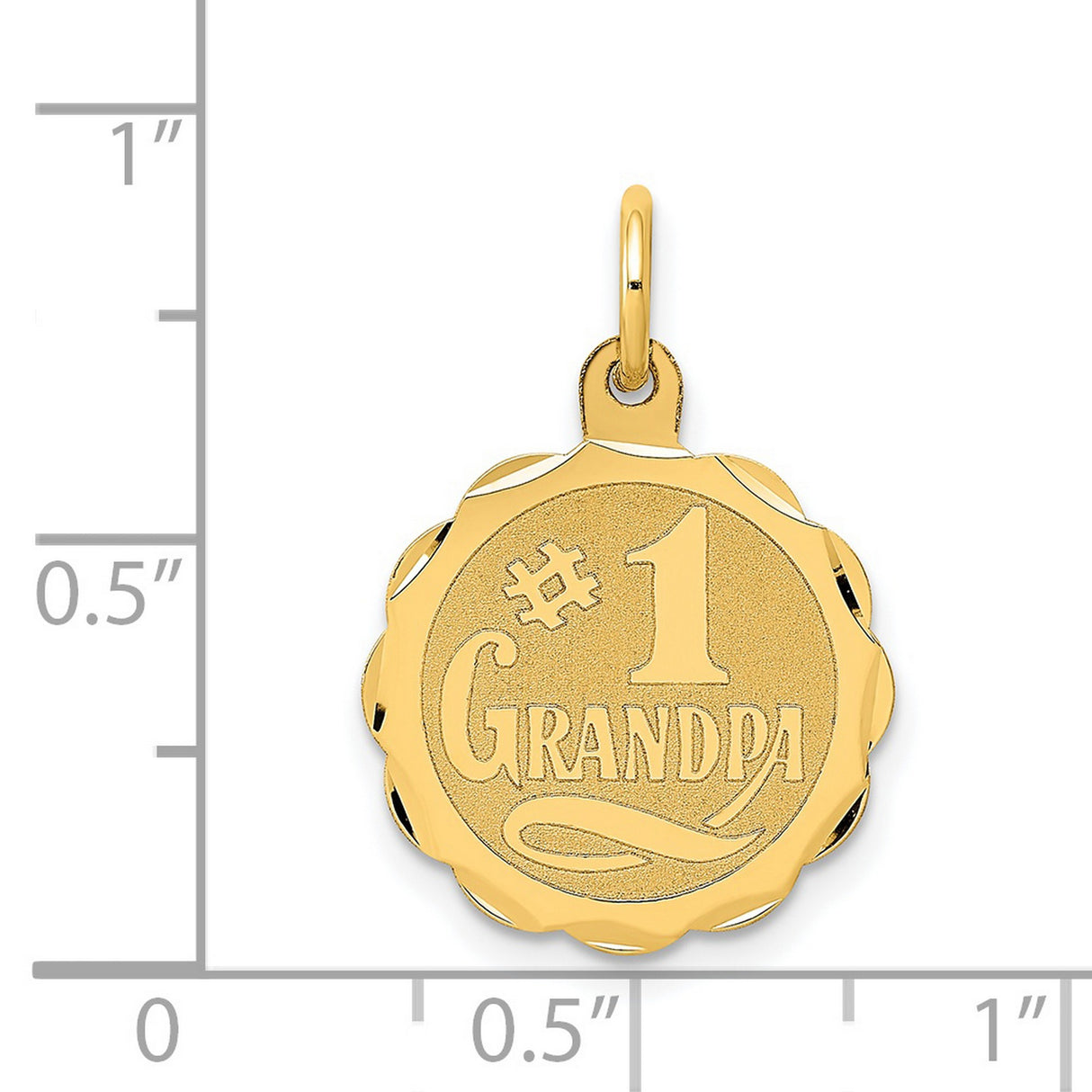 #1 Grandpa Words On Round Disc Charm Pendant in Real 14k Yellow Gold