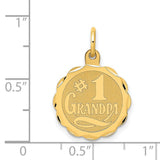 #1 Grandpa Words On Round Disc Charm Pendant in Real 14k Yellow Gold