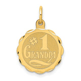 #1 Grandpa Words On Round Disc Charm Pendant in Real 14k Yellow Gold