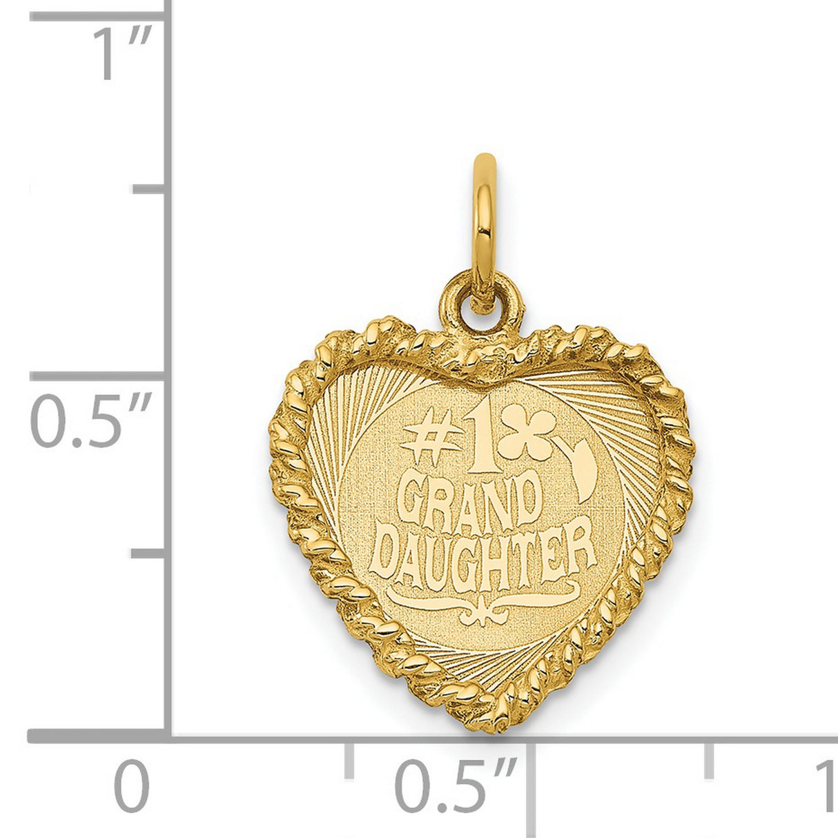 #1 Grand Daughter Words Disc On Heart Charm Pendant in Real 14k Yellow Gold