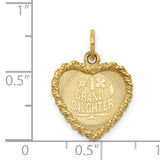 #1 Grand Daughter Words Disc On Heart Charm Pendant in Real 14k Yellow Gold