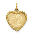 #1 Grand Daughter Words Disc On Heart Charm Pendant in Real 14k Yellow Gold