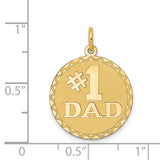 #1 Dad Stacked Words On Round Disc Charm Pendant in Real 14k Yellow Gold