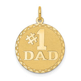 #1 Dad Stacked Words On Round Disc Charm Pendant in Real 14k Yellow Gold