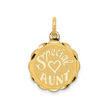 14k Yellow Gold Aunt Pendant with Heart Symbol, Round Disc Charm, Sentimental Jewelry for Women