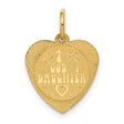 #1 God Daughter Words And Flowers On Disc Heart Charm Pendant in Real 14k Yellow Gold