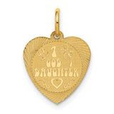 #1 God Daughter Words And Flowers On Disc Heart Charm Pendant in Real 14k Yellow Gold