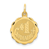 #1 Godfather Words On Round Disc Charm Pendant in Real 14k Yellow Gold