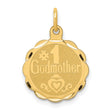 #1 Godmother Words And Heart Round Charm Pendant in Real 14k Yellow Gold