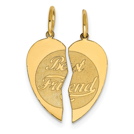 2pc Best Friend Charm Pendant in Real 14k Yellow Gold