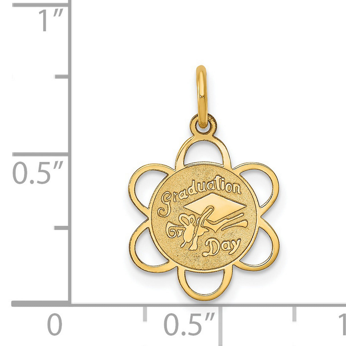 Graduation Day Cap with Flower Border Charm Pendant in Real 14k Yellow Gold