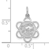 14k White Gold Graduation Pendant Charm with Cap, Diploma, and Flower Outline