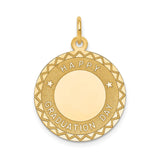 14k Yellow Gold Graduation Pendant with Happy Graduation Day Engraving and Geometric Border