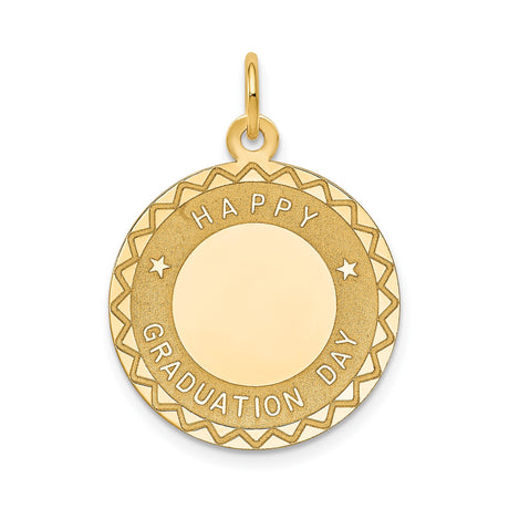 14k Yellow Gold Graduation Pendant with Happy Graduation Day Engraving and Geometric Border