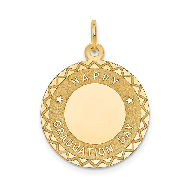 14k Yellow Gold Graduation Pendant with Happy Graduation Day Engraving and Geometric Border