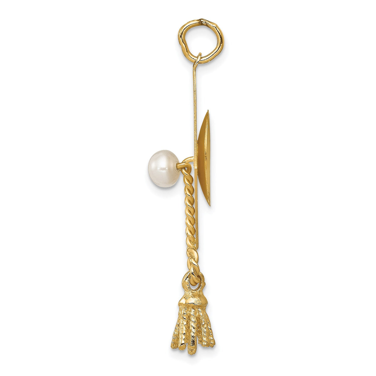 Graduation Day Cap With Cultured Pearl on Tassel Charm Pendant in Real 14k Yellow Gold