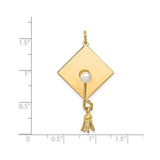 Graduation Day Cap With Cultured Pearl on Tassel Charm Pendant in Real 14k Yellow Gold