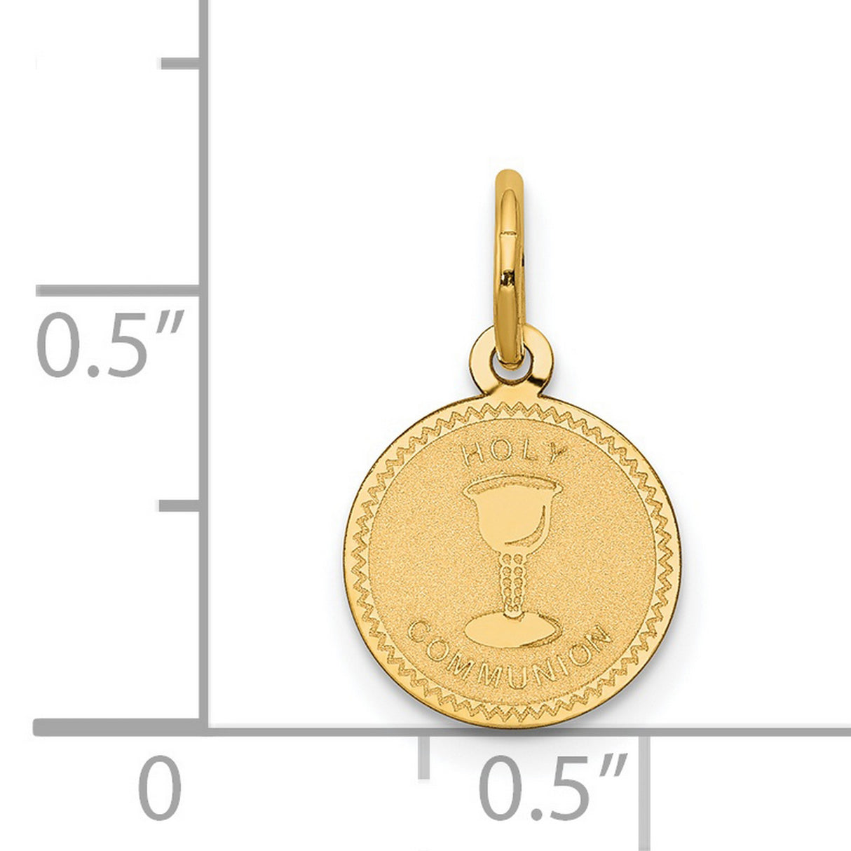 Holy Communion Words and Chalice Cup Round Medal Charm Pendant in Real 14k Yellow Gold