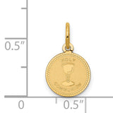 Holy Communion Words and Chalice Cup Round Medal Charm Pendant in Real 14k Yellow Gold