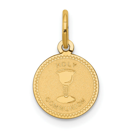 Holy Communion Words and Chalice Cup Round Medal Charm Pendant in Real 14k Yellow Gold