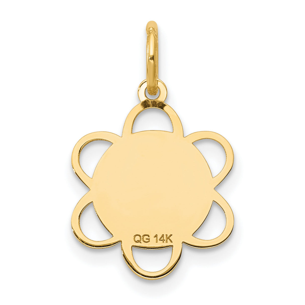 Holy Communion Words and Chalice Cup Flower Shaped Medal Charm Pendant in Real 14k Yellow Gold