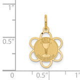 Holy Communion Words and Chalice Cup Flower Shaped Medal Charm Pendant in Real 14k Yellow Gold