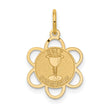 Holy Communion Words and Chalice Cup Flower Shaped Medal Charm Pendant in Real 14k Yellow Gold