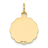 Holy Communion Words and Chalice Cup Round Medal Charm Pendant in Real 14k Yellow Gold