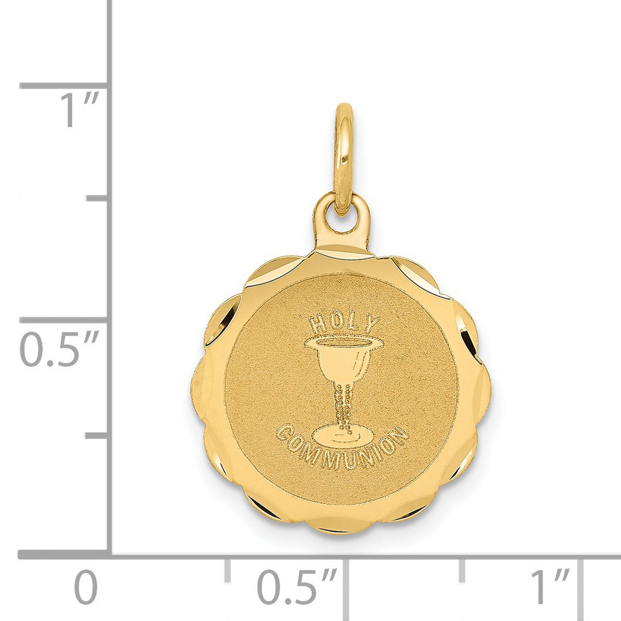 Holy Communion Words and Chalice Cup Round Medal Charm Pendant in Real 14k Yellow Gold