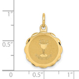 Holy Communion Words and Chalice Cup Round Medal Charm Pendant in Real 14k Yellow Gold