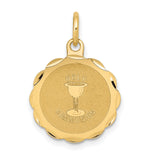 Holy Communion Words and Chalice Cup Round Medal Charm Pendant in Real 14k Yellow Gold