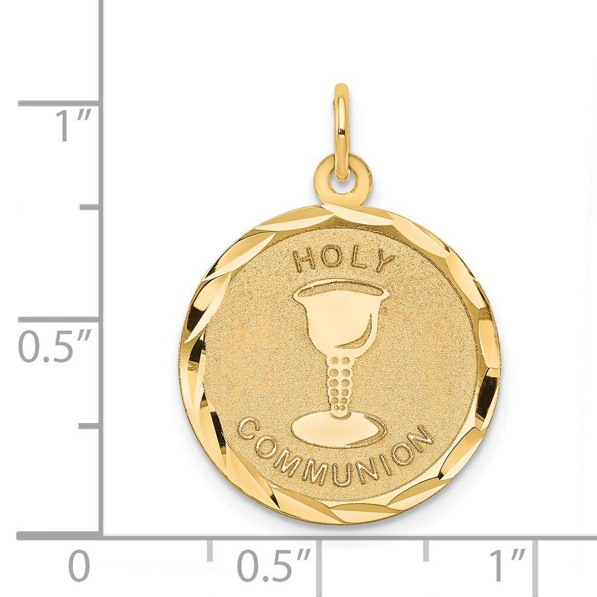 Holy Communion Words and Chalice Cup Round Medal Charm Pendant in Real 14k Yellow Gold