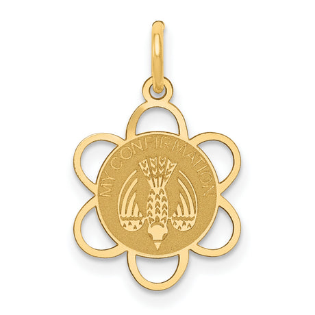 14k Yellow Gold Confirmation Dove Pendant with My Confirmation Engraving, Religious Charm