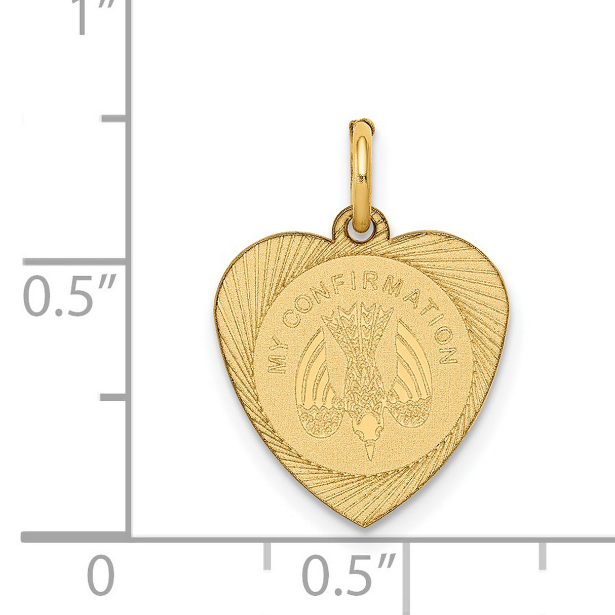 14k Yellow Gold Heart Shaped Confirmation Pendant with Descending Dove Engraving