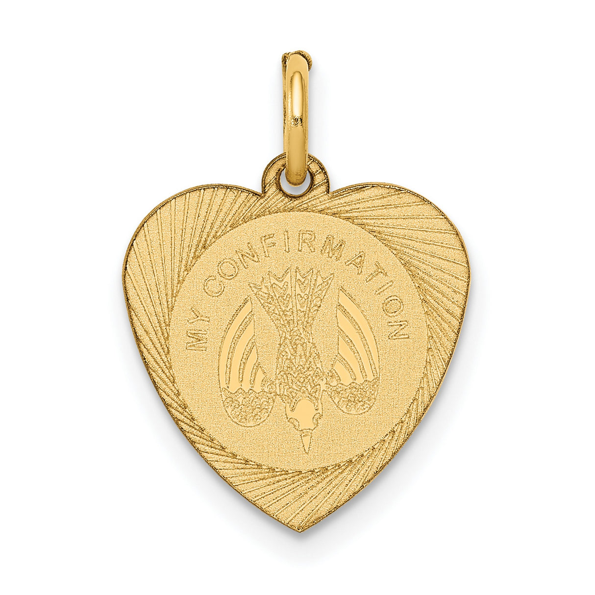 14k Yellow Gold Heart Shaped Confirmation Pendant with Descending Dove Engraving