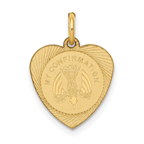 14k Yellow Gold Heart Shaped Confirmation Pendant with Descending Dove Engraving