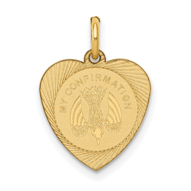 14k Yellow Gold Heart Shaped Confirmation Pendant with Descending Dove Engraving