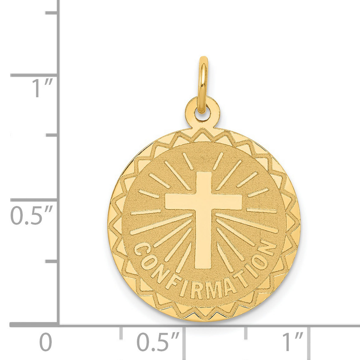 14k Yellow Gold Confirmation Pendant with Raised Cross and Sunburst Design