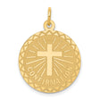 14k Yellow Gold Confirmation Pendant with Raised Cross and Sunburst Design